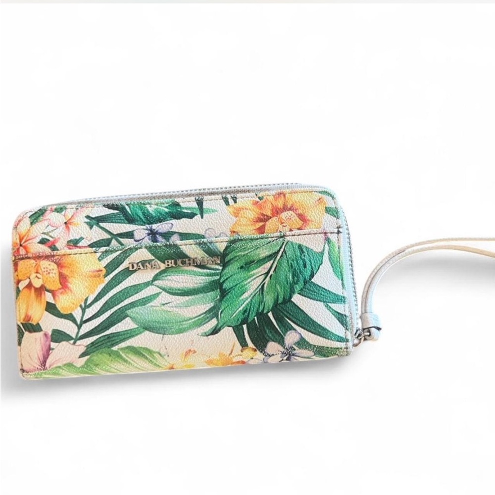 Dana Buchman Tropical Floral Wristlet Wallet - Green and Yellow